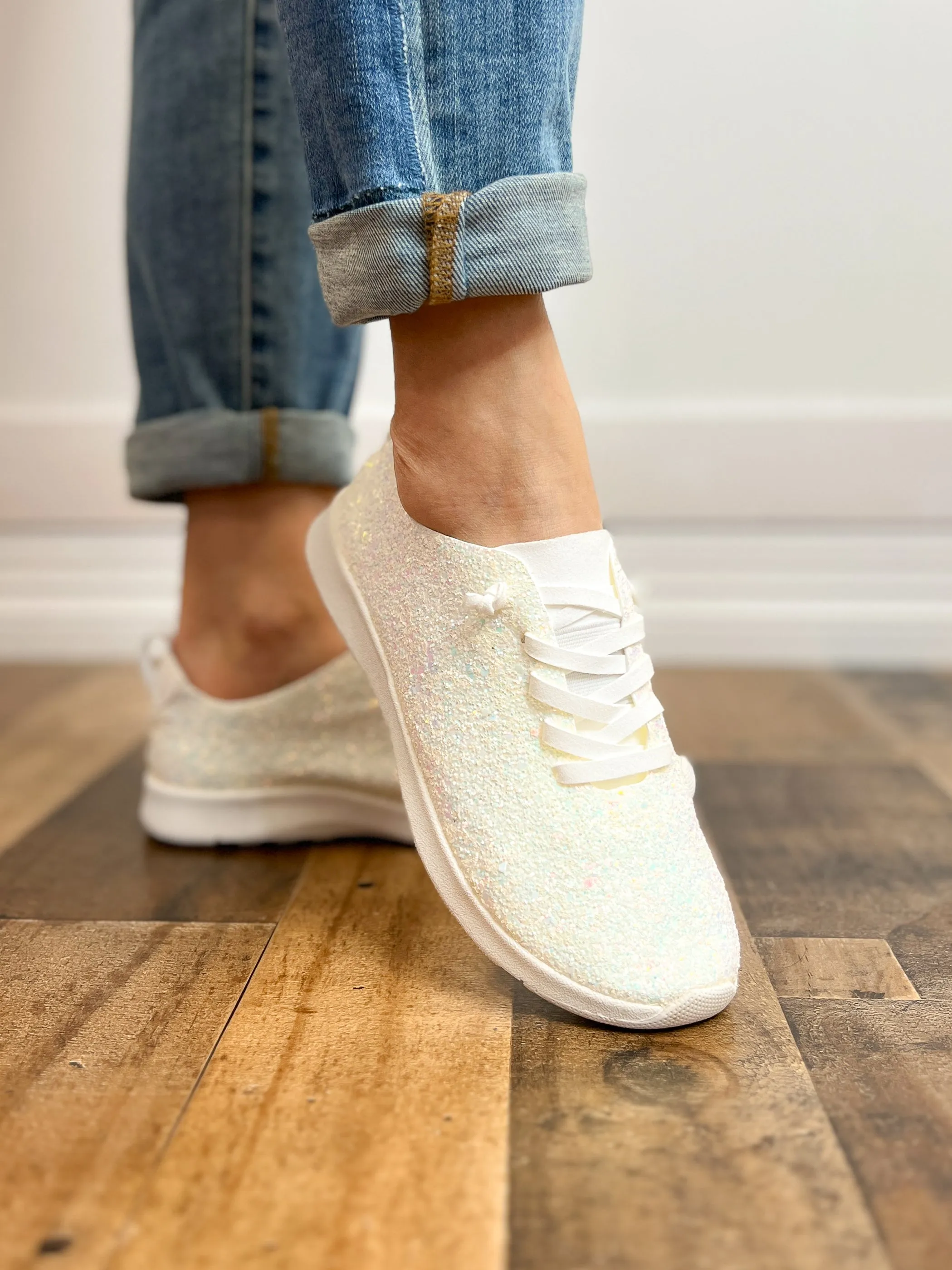 Mayo Glitter Lace Up Tennis Shoes in White