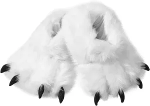 Meanplan Funny Men Slippers Winter Fluffy Animal Paw Shoes Plush Bear Shape Claw Non Slip Slippers Unisex Cute Costume House Shoes for Christmas Birthday Party Cosplay 8-10 Inch