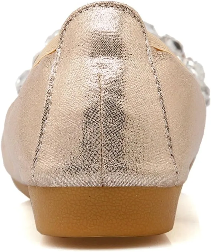 Meeshine Womens Foldable Soft Pointed Toe Ballet Flats Rhinestone Comfort Slip on Flat Shoes