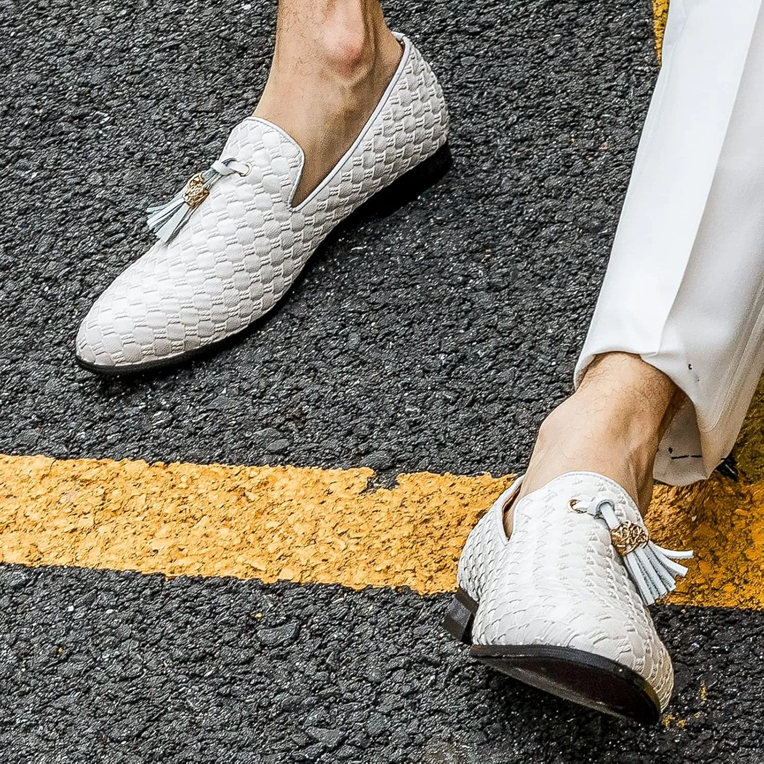 Meijiana Men Faux Leather Noble Loafer Shoes Slip-on Loafer Smoking Slipper Tassel Loafer