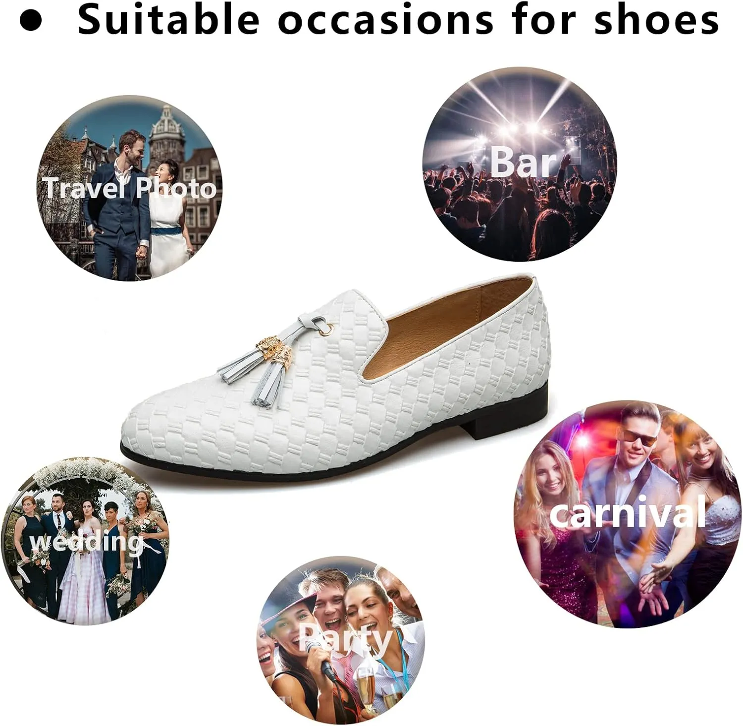 Meijiana Men Faux Leather Noble Loafer Shoes Slip-on Loafer Smoking Slipper Tassel Loafer