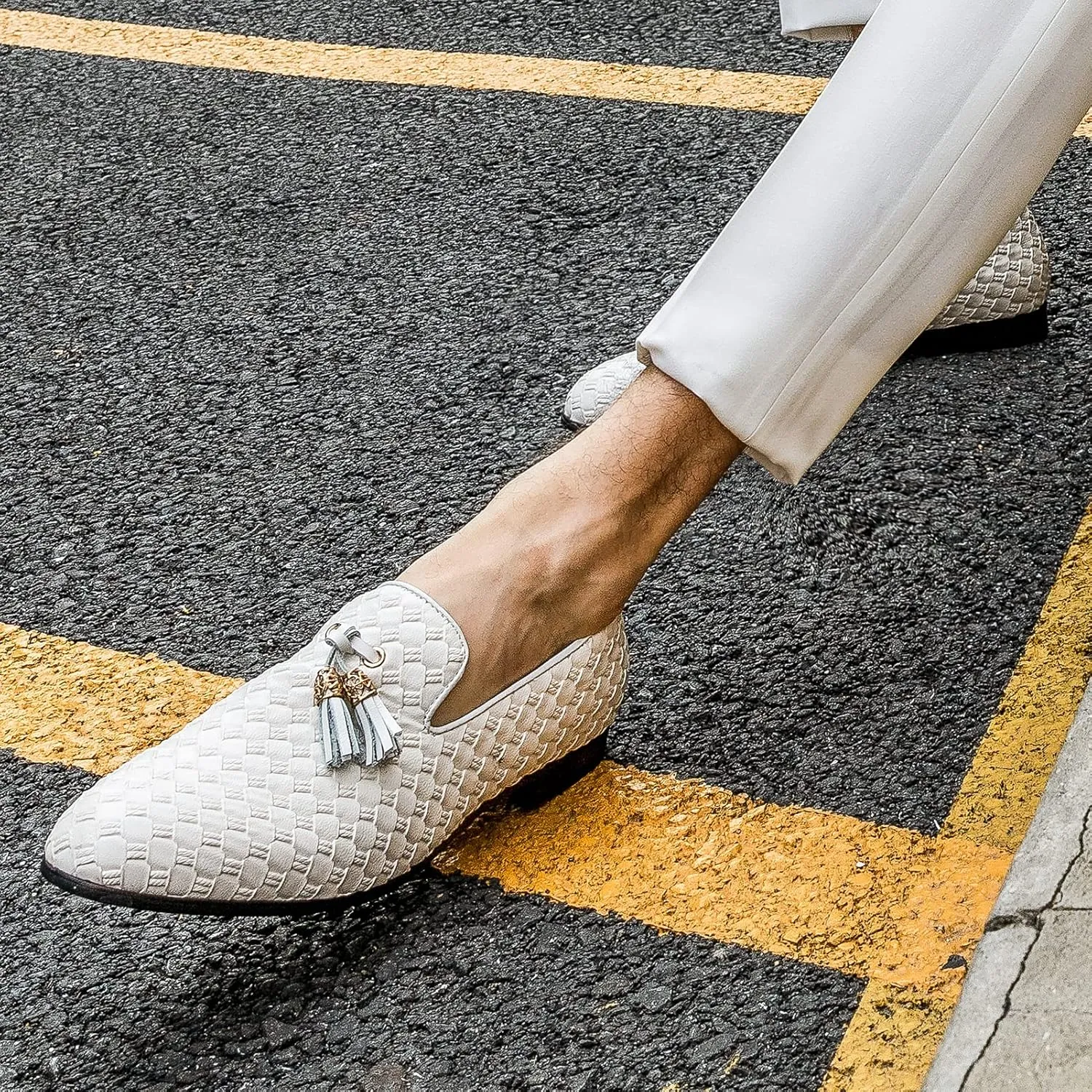 Meijiana Men Faux Leather Noble Loafer Shoes Slip-on Loafer Smoking Slipper Tassel Loafer