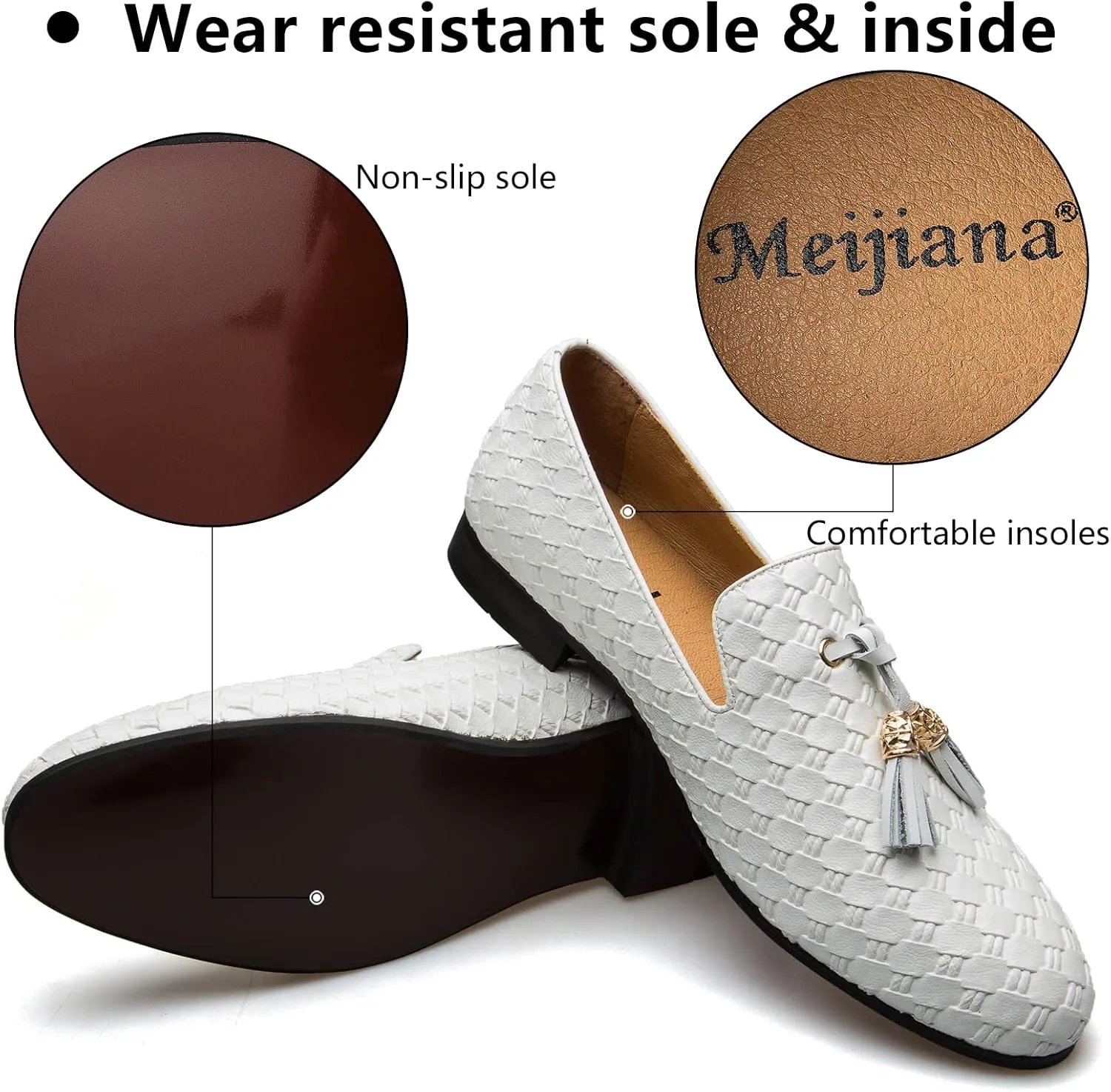 Meijiana Men Faux Leather Noble Loafer Shoes Slip-on Loafer Smoking Slipper Tassel Loafer