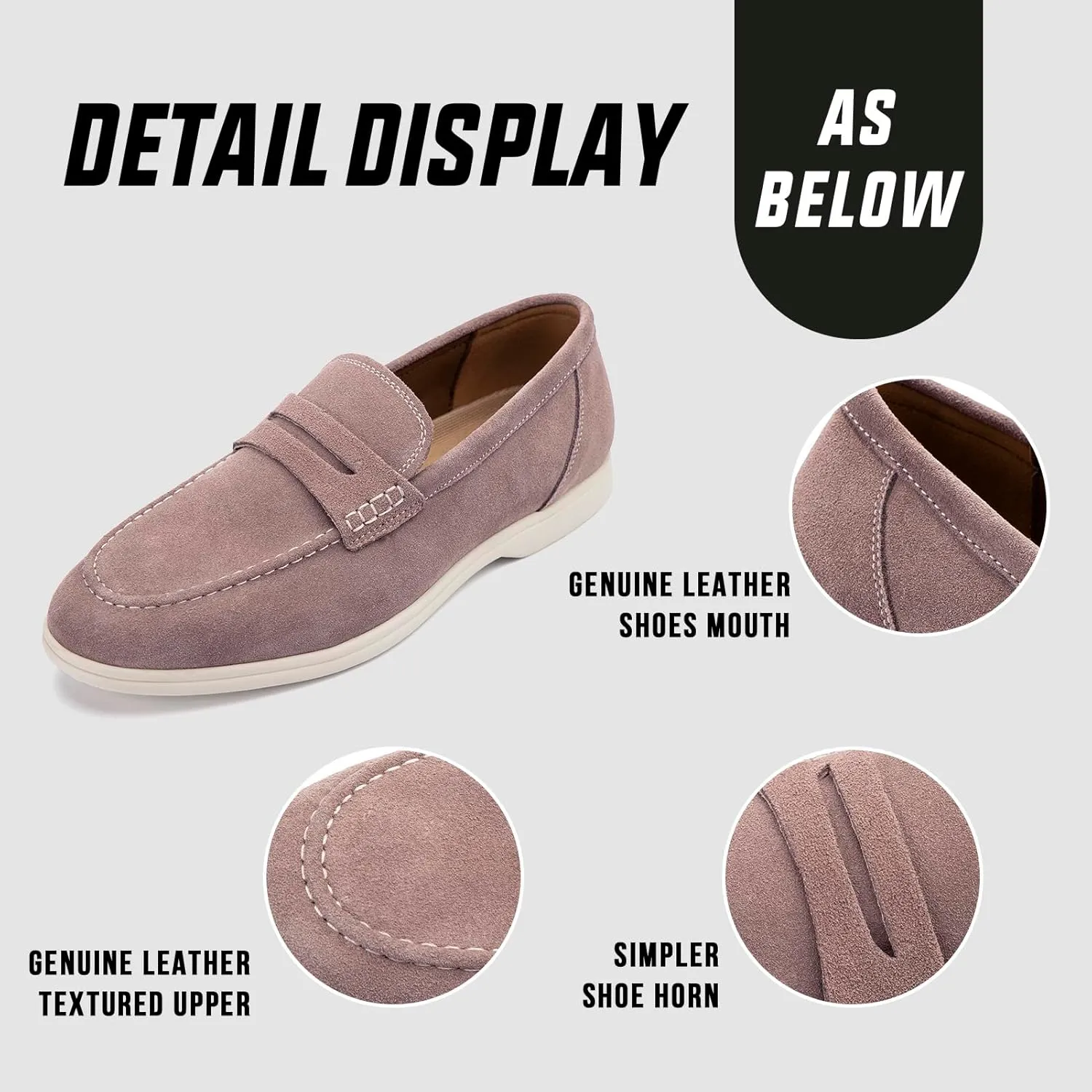 Meijiana Men's Genuine Leather Loafers Slip-On Moccasins Suede Dress Shoes, Lightweight and Breathable with Rubber Sole Stylish Mens Loafers