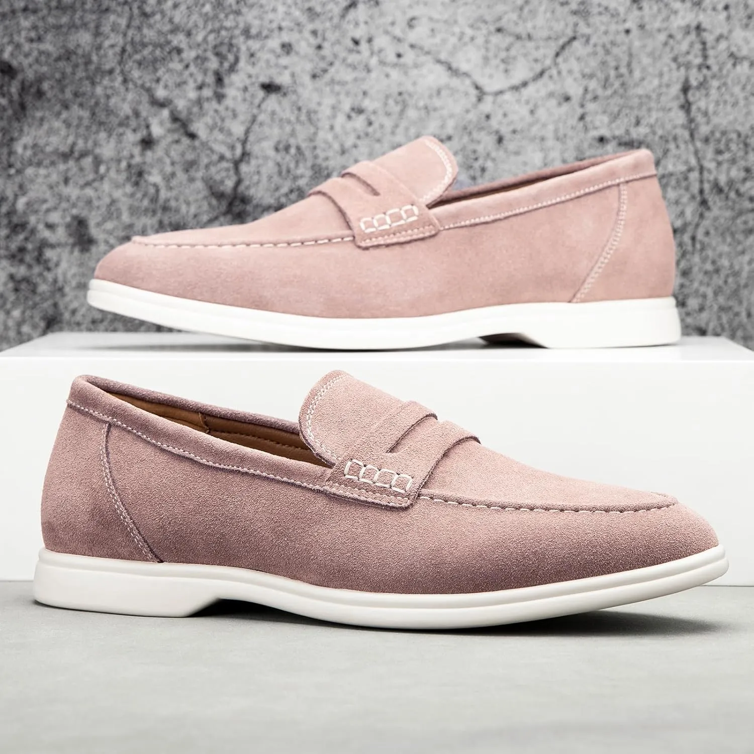 Meijiana Men's Genuine Leather Loafers Slip-On Moccasins Suede Dress Shoes, Lightweight and Breathable with Rubber Sole Stylish Mens Loafers