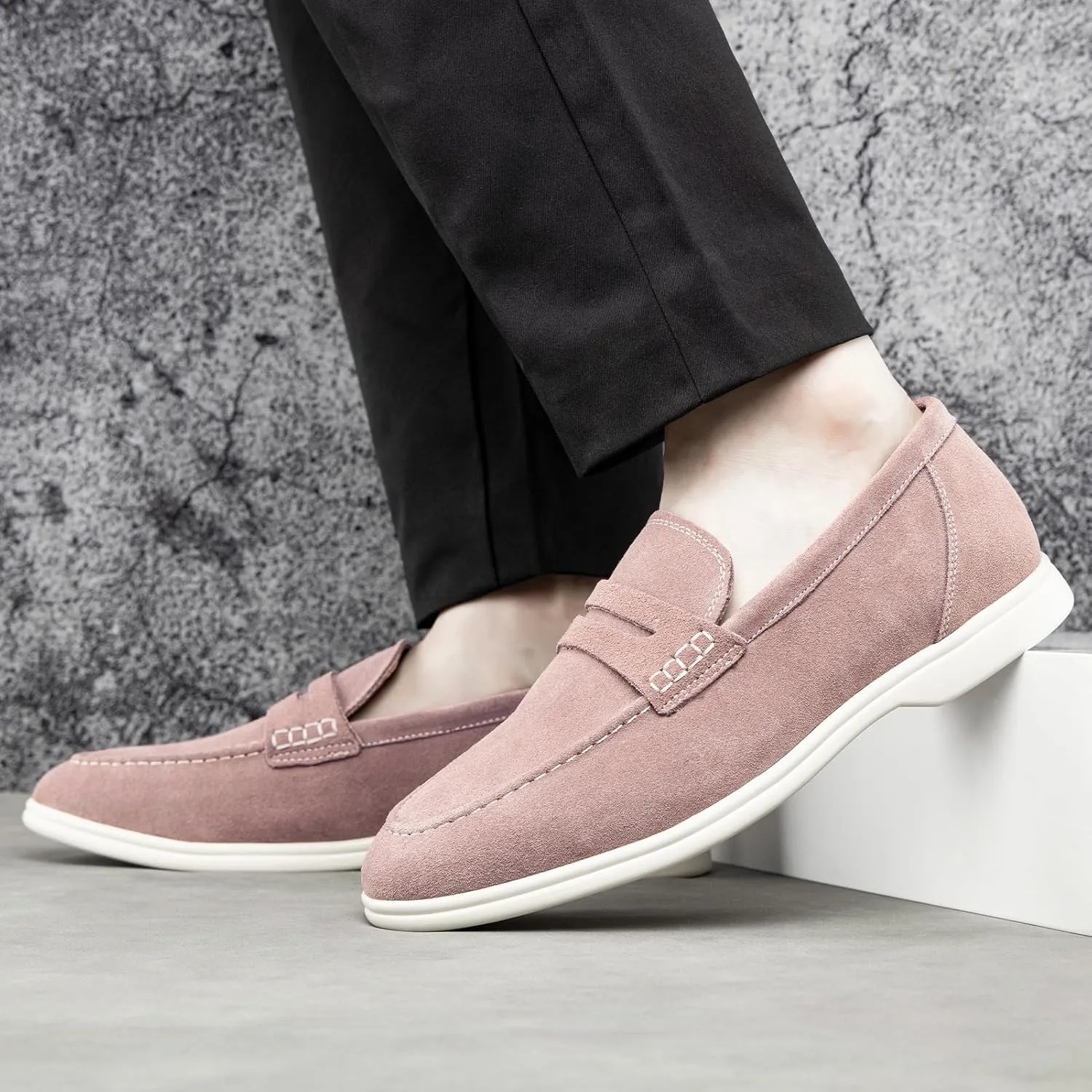 Meijiana Men's Genuine Leather Loafers Slip-On Moccasins Suede Dress Shoes, Lightweight and Breathable with Rubber Sole Stylish Mens Loafers