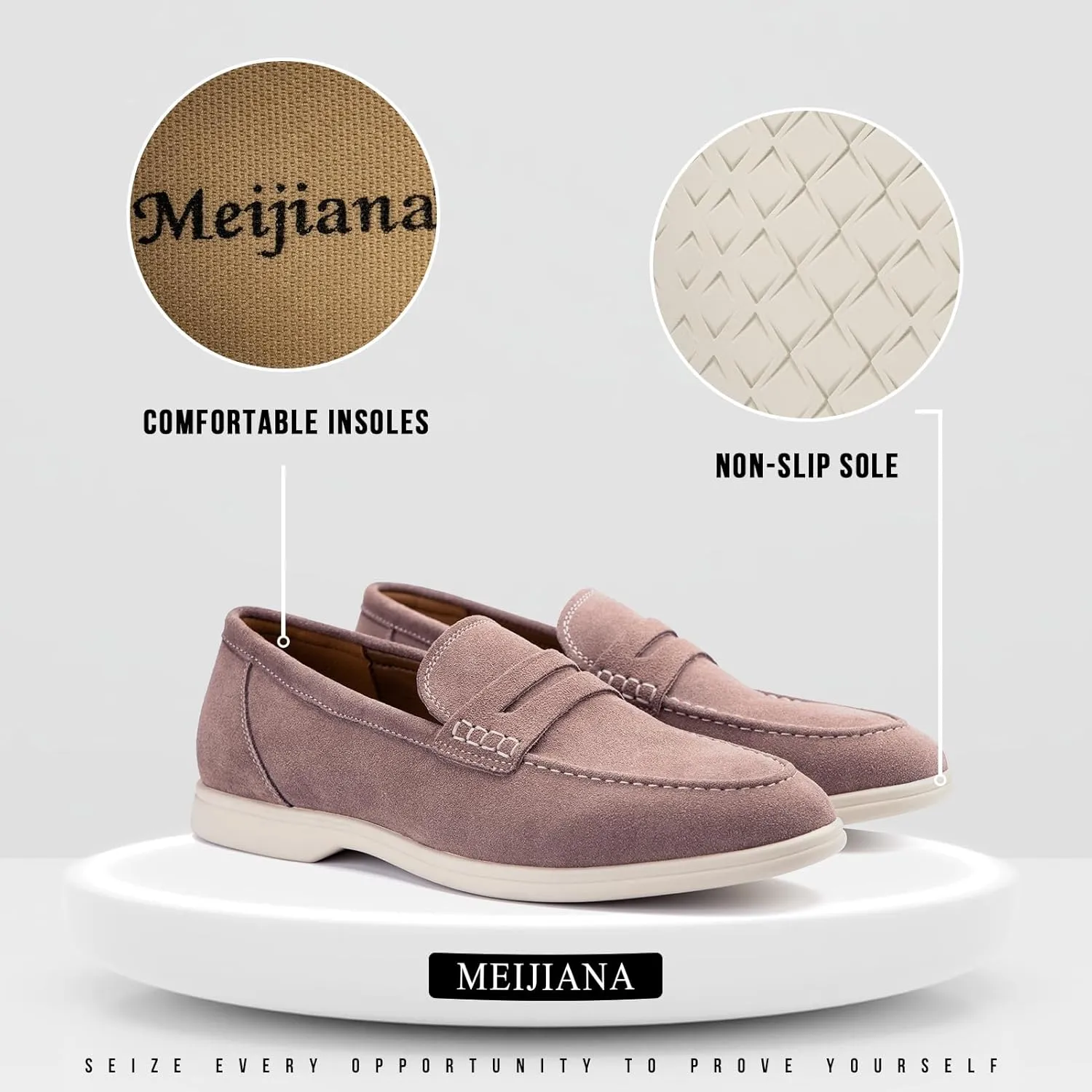 Meijiana Men's Genuine Leather Loafers Slip-On Moccasins Suede Dress Shoes, Lightweight and Breathable with Rubber Sole Stylish Mens Loafers