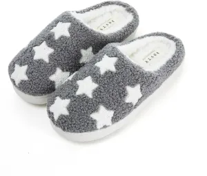Memory Foam Slippers for Women - House Slip-on with Colorful Hearts & Stars Pattern Cute Cozy Bedroom shoes