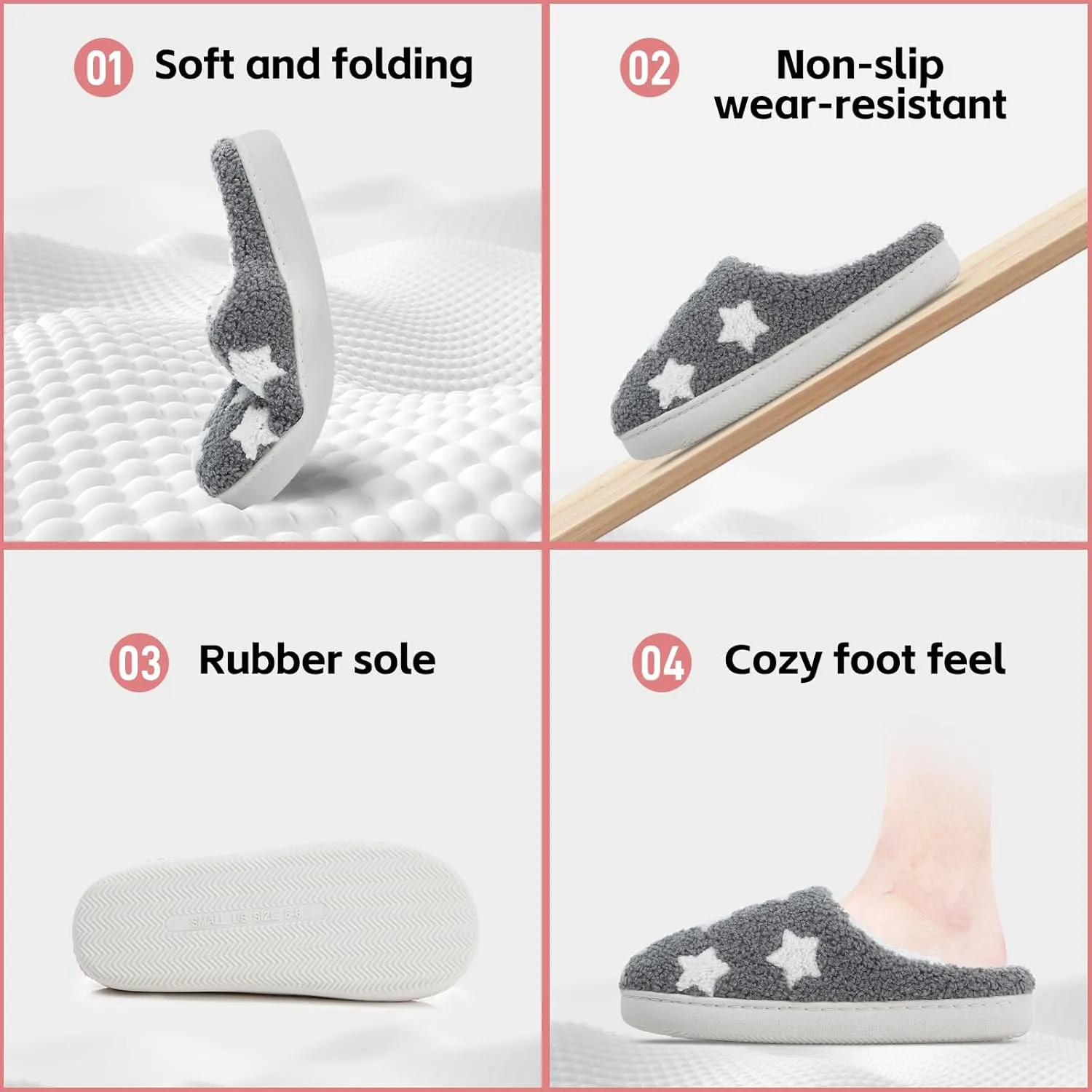 Memory Foam Slippers for Women - House Slip-on with Colorful Hearts & Stars Pattern Cute Cozy Bedroom shoes