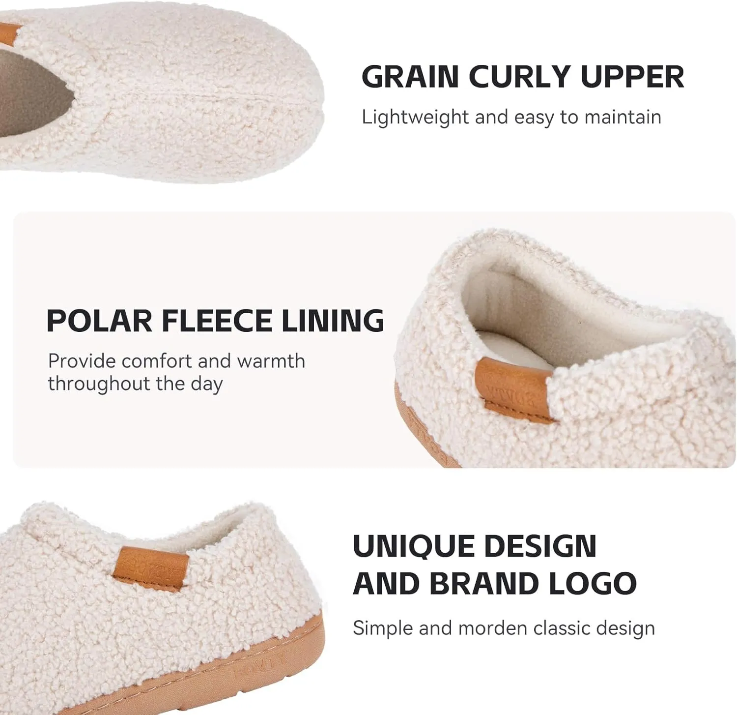 Memory Foam Slippers for Women - Indoor Cozy House Slip-on with Warm Curly Full