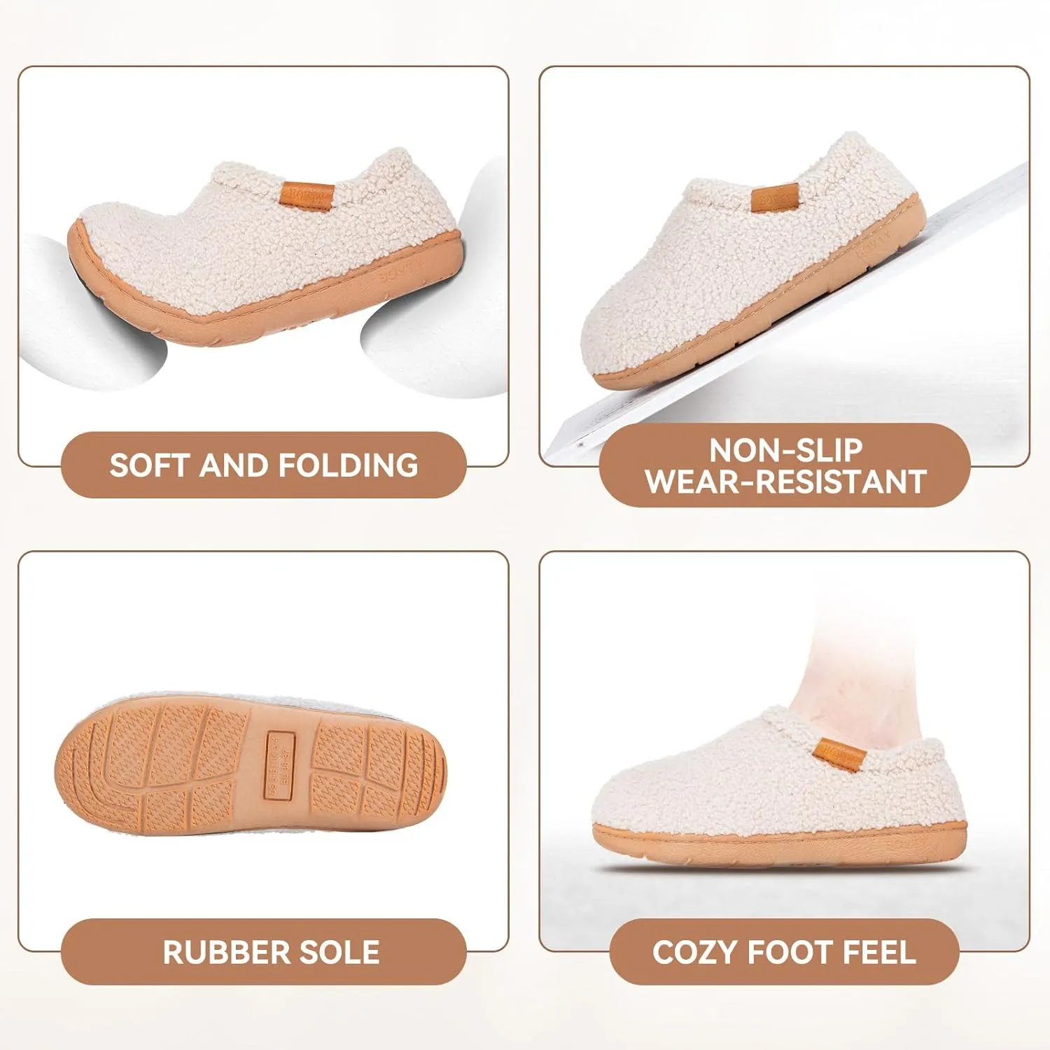 Memory Foam Slippers for Women - Indoor Cozy House Slip-on with Warm Curly Full