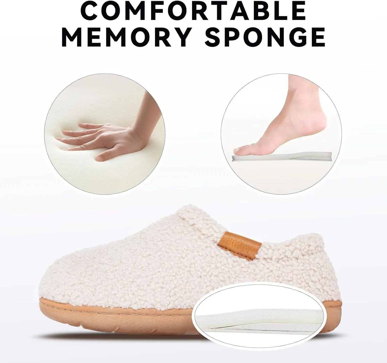 Memory Foam Slippers for Women - Indoor Cozy House Slip-on with Warm Curly Full