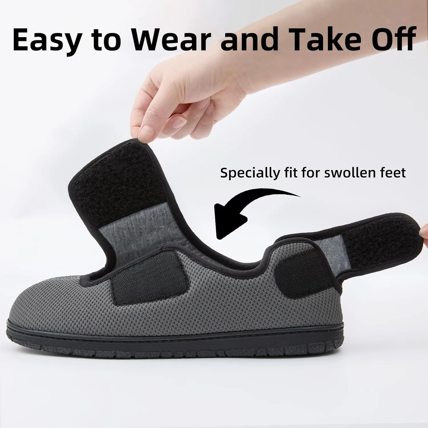 Men Adjustable Velcro Slippers Breathable Adjust Closure Diabetic Walking Shoes for Men Extra Wide Width for Swollen Feet All Season Wear Black DarkBlue US8-US13