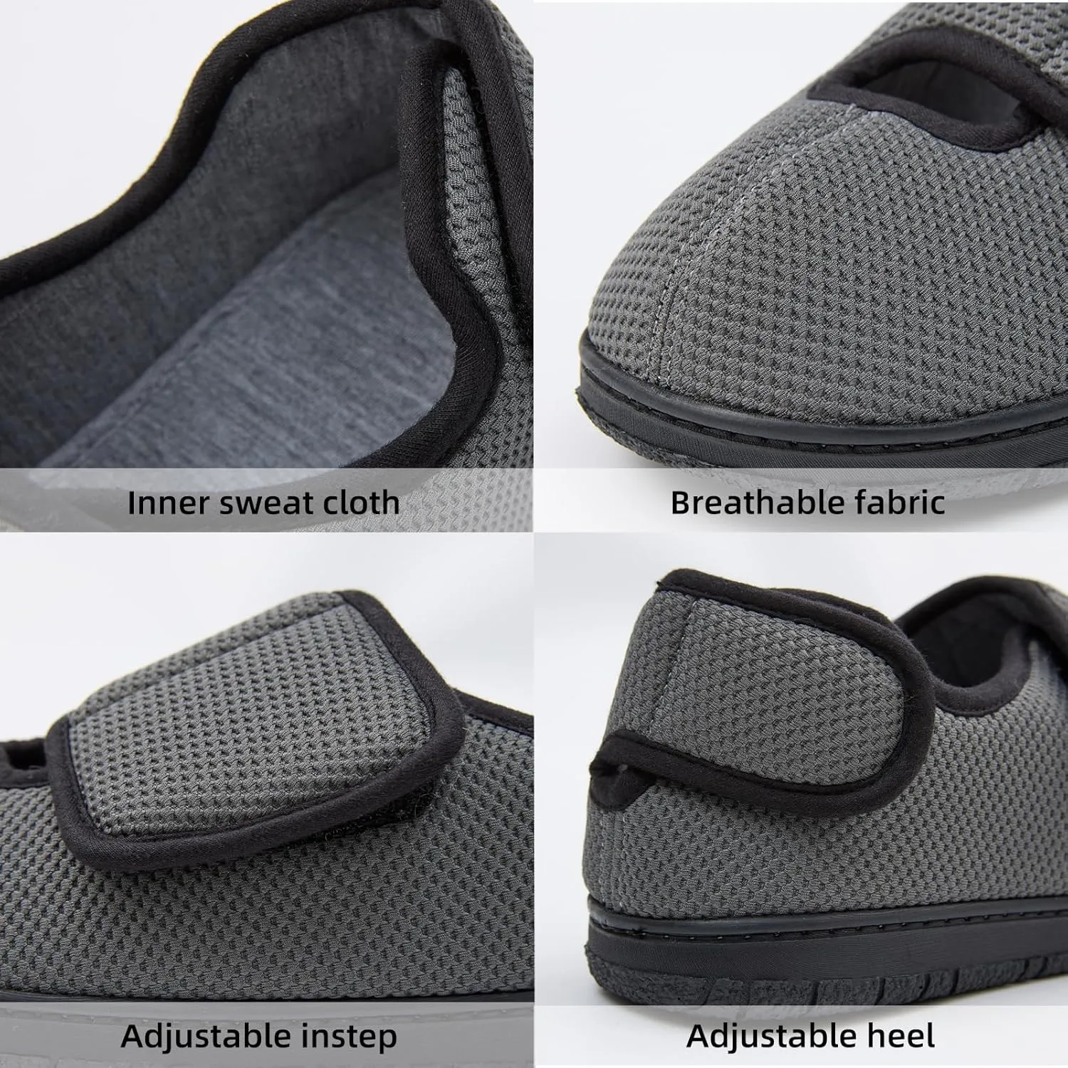 Men Adjustable Velcro Slippers Breathable Adjust Closure Diabetic Walking Shoes for Men Extra Wide Width for Swollen Feet All Season Wear Black DarkBlue US8-US13