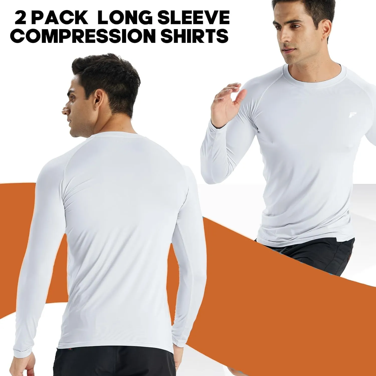 Mens 2-Pack Long Sleeve Sun Protection Cooling Shirts with UPF 50 , Quick Dry for Fitness Running & Outdoor Activity
