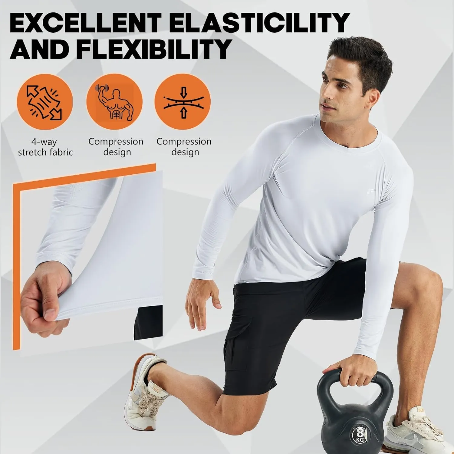 Mens 2-Pack Long Sleeve Sun Protection Cooling Shirts with UPF 50 , Quick Dry for Fitness Running & Outdoor Activity