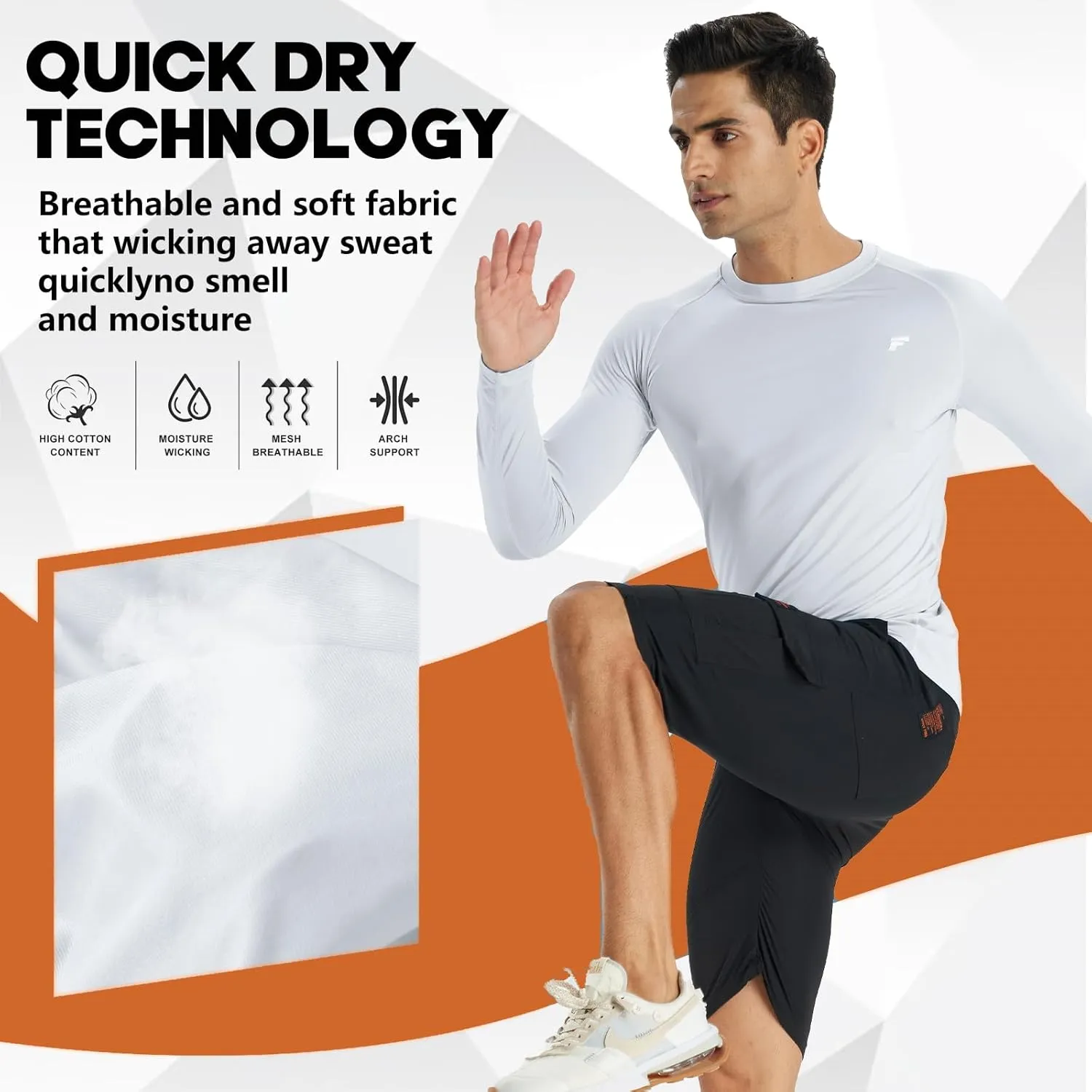 Mens 2-Pack Long Sleeve Sun Protection Cooling Shirts with UPF 50 , Quick Dry for Fitness Running & Outdoor Activity