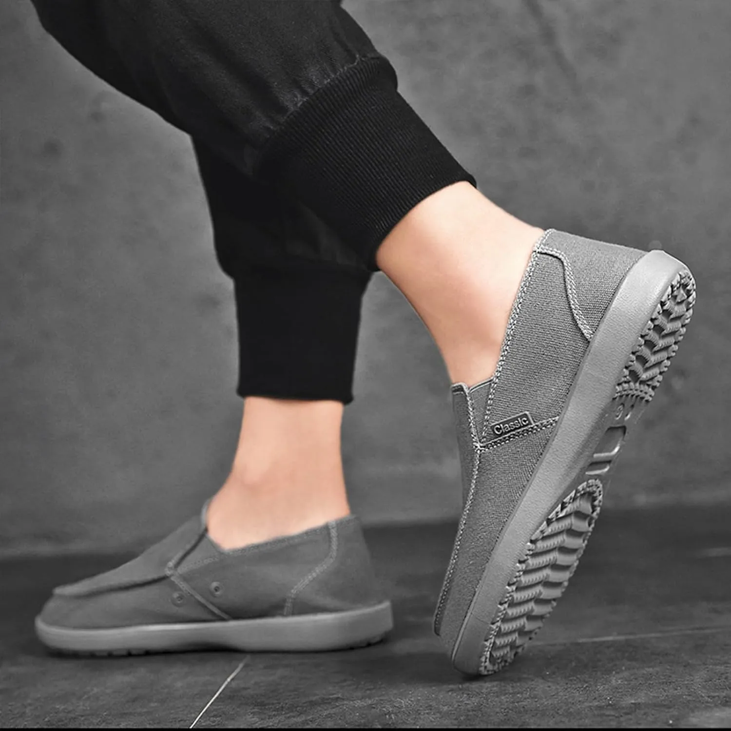 Men's Canvas Slip On Lightweight Loafers with Arch Support Comfortable Non-Slip Orthopedic Walking Boat Shoes Casual Breathable Flat Sneakers