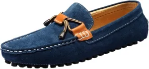 Men's Casual Hand-Sewn Suede Penny Loafers Slip-On Leather Shoes Comfortable Round Toe Lightweight Dress Shoes for Outdoor Walking Driving