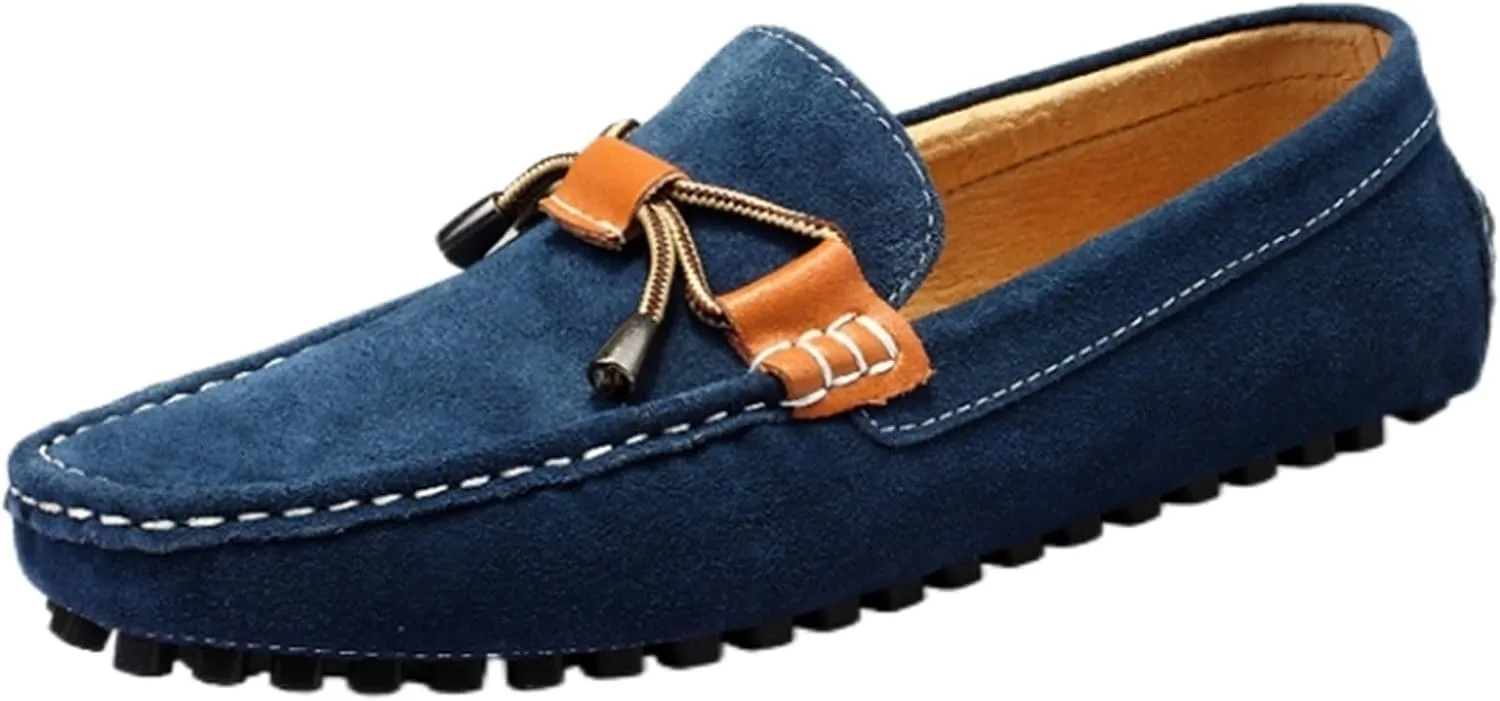 Men's Casual Hand-Sewn Suede Penny Loafers Slip-On Leather Shoes Comfortable Round Toe Lightweight Dress Shoes for Outdoor Walking Driving