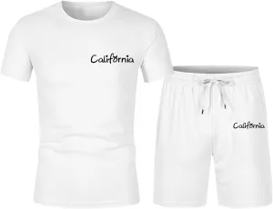Mens City Letter Print Slim Sportswear Suits Breathable Comfortable Short Sleeved T Shirt And Sports Shorts