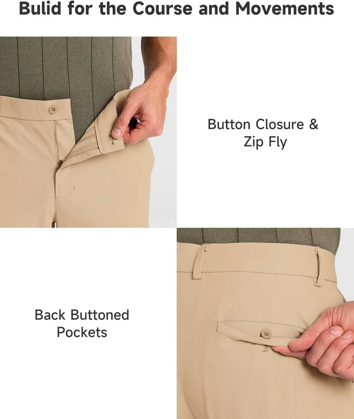 Mens Classic Fit Golf Pants Stretch Work Dress Pants 30''/32''/34'' Lightweight Casual Pants with Pockets