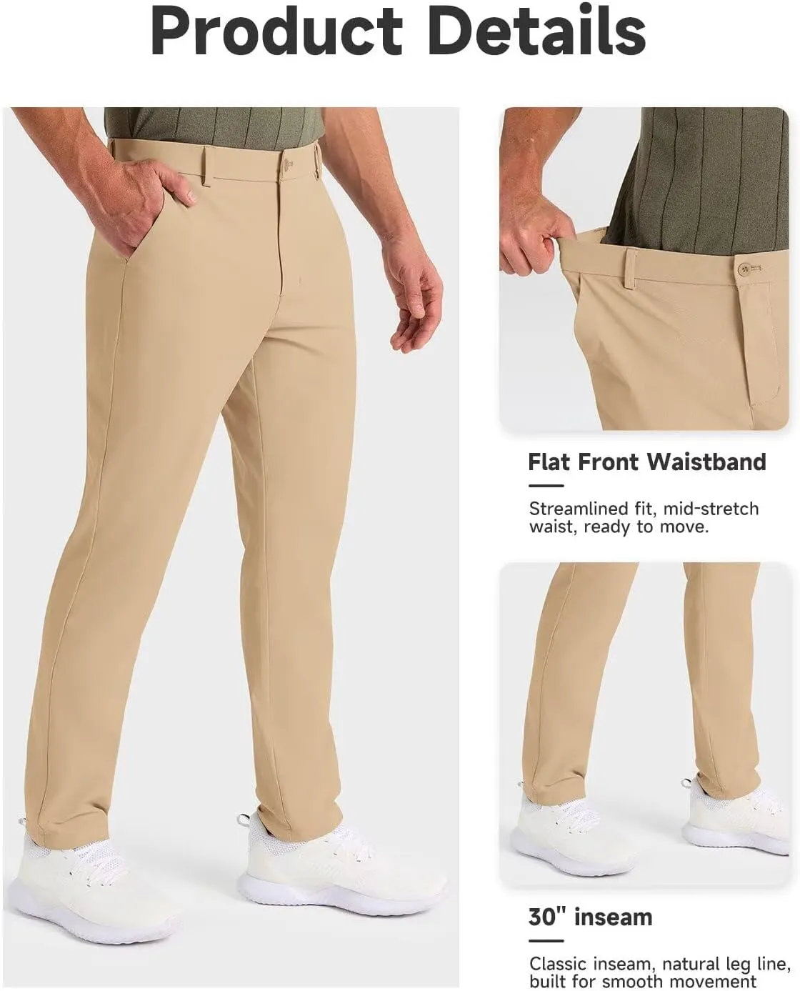 Mens Classic Fit Golf Pants Stretch Work Dress Pants 30''/32''/34'' Lightweight Casual Pants with Pockets