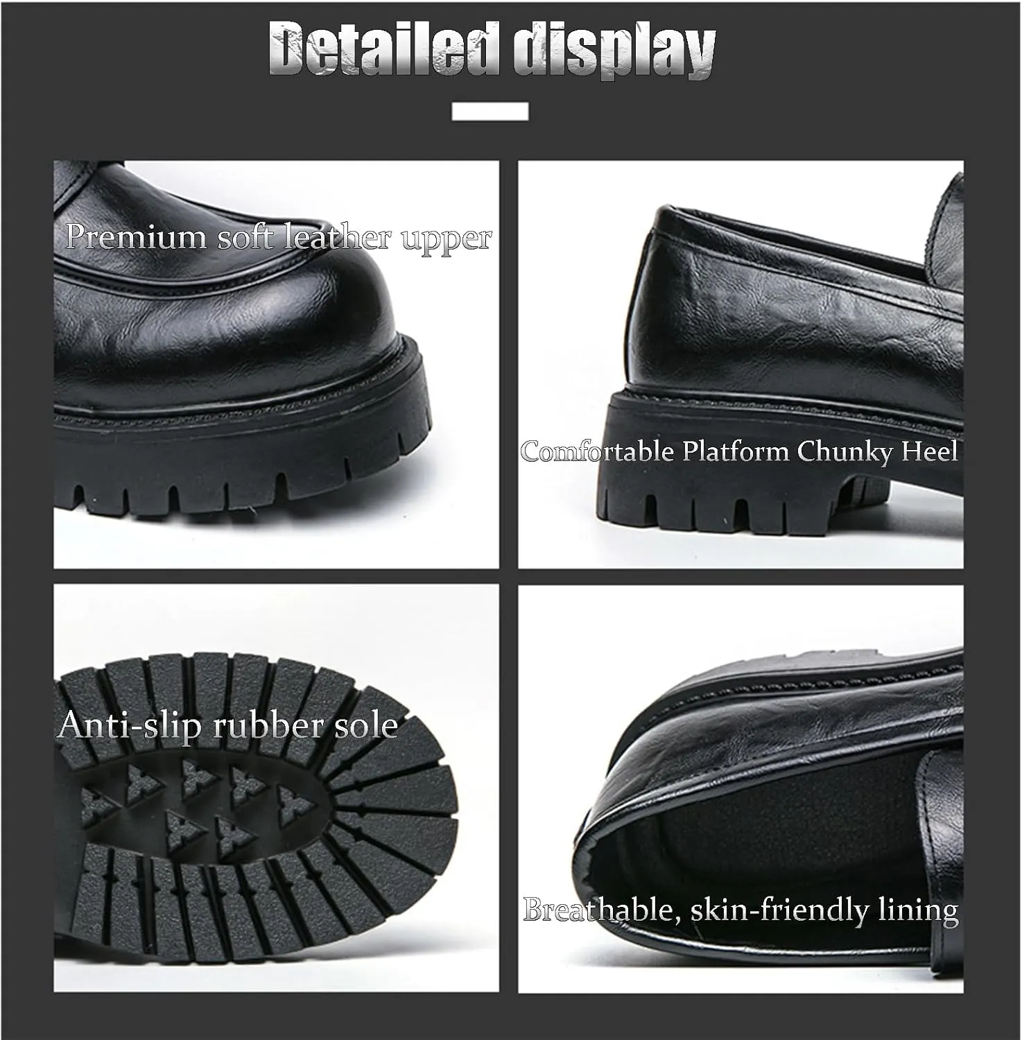 Men's Comfortable Soft Leather Platform Chunky Loafers Fashion Business Casual Formal Work Shoes Retro Round Toe Anti-Slip Lug Sole Slip-On Penny Loafers