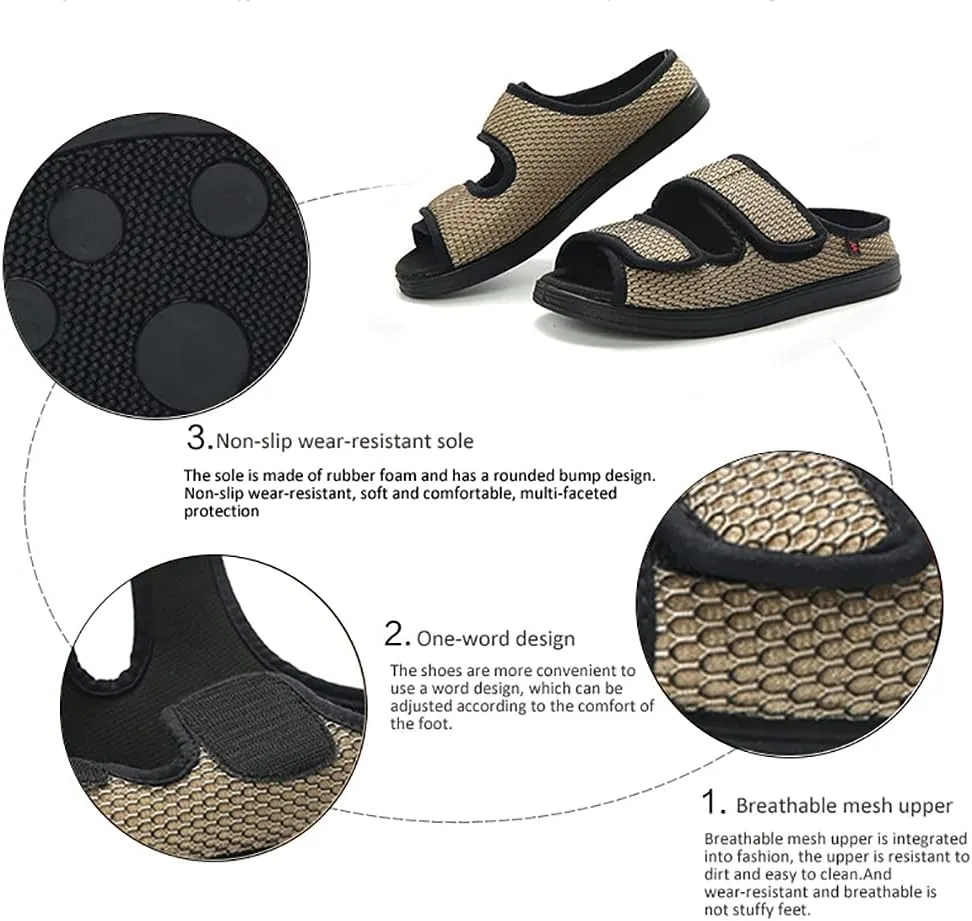 Men's Diabetic Open Toe Slippers, Extra Wide Width Adjustable Edema Shoes, Walking Slippers for Arthritis Swollen Feet Middle-Aged Elderly Men