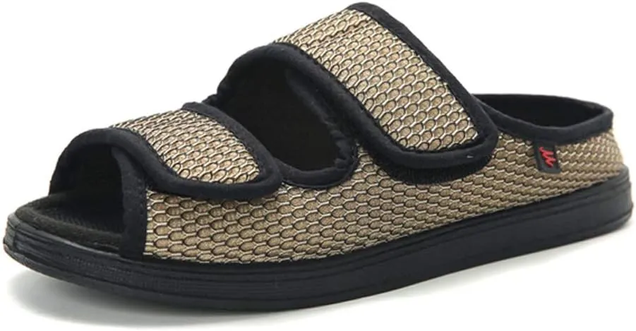 Men's Diabetic Open Toe Slippers, Extra Wide Width Adjustable Edema Shoes, Walking Slippers for Arthritis Swollen Feet Middle-Aged Elderly Men