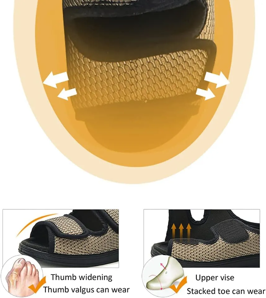 Men's Diabetic Open Toe Slippers, Extra Wide Width Adjustable Edema Shoes, Walking Slippers for Arthritis Swollen Feet Middle-Aged Elderly Men