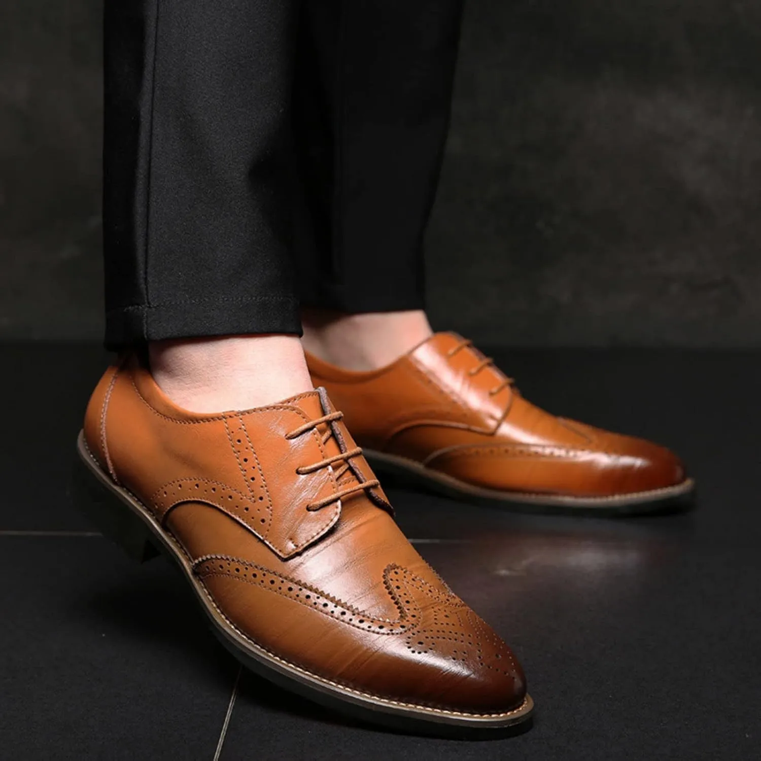 Men's Dress Shoes Size 14 Extra Wide Classical Style Men's Breathable Hollow Business Casual Pointed Loafer Dress Shoes