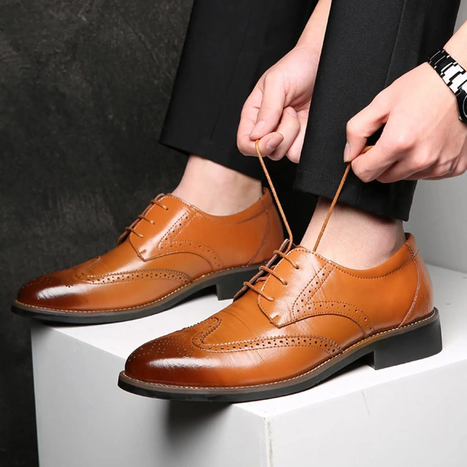 Men's Dress Shoes Size 14 Extra Wide Classical Style Men's Breathable Hollow Business Casual Pointed Loafer Dress Shoes