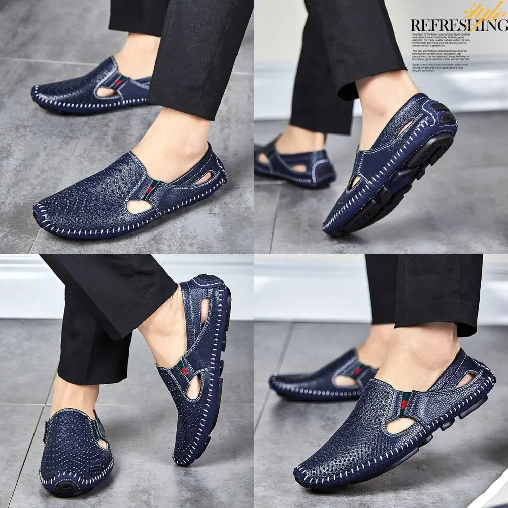 Men's Driving Shoes Leather Fashion Slipper Casual Slip on Loafers Shoes in Summer