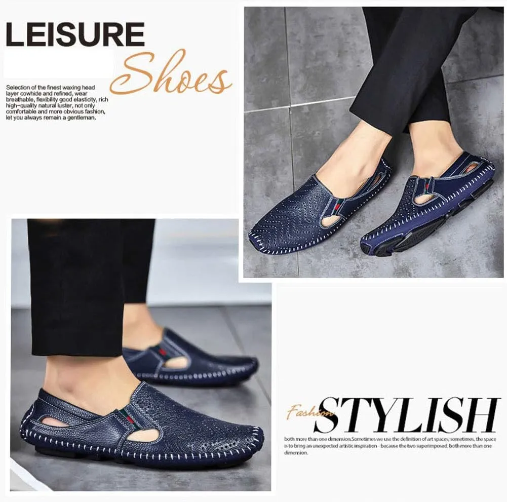 Men's Driving Shoes Leather Fashion Slipper Casual Slip on Loafers Shoes in Summer