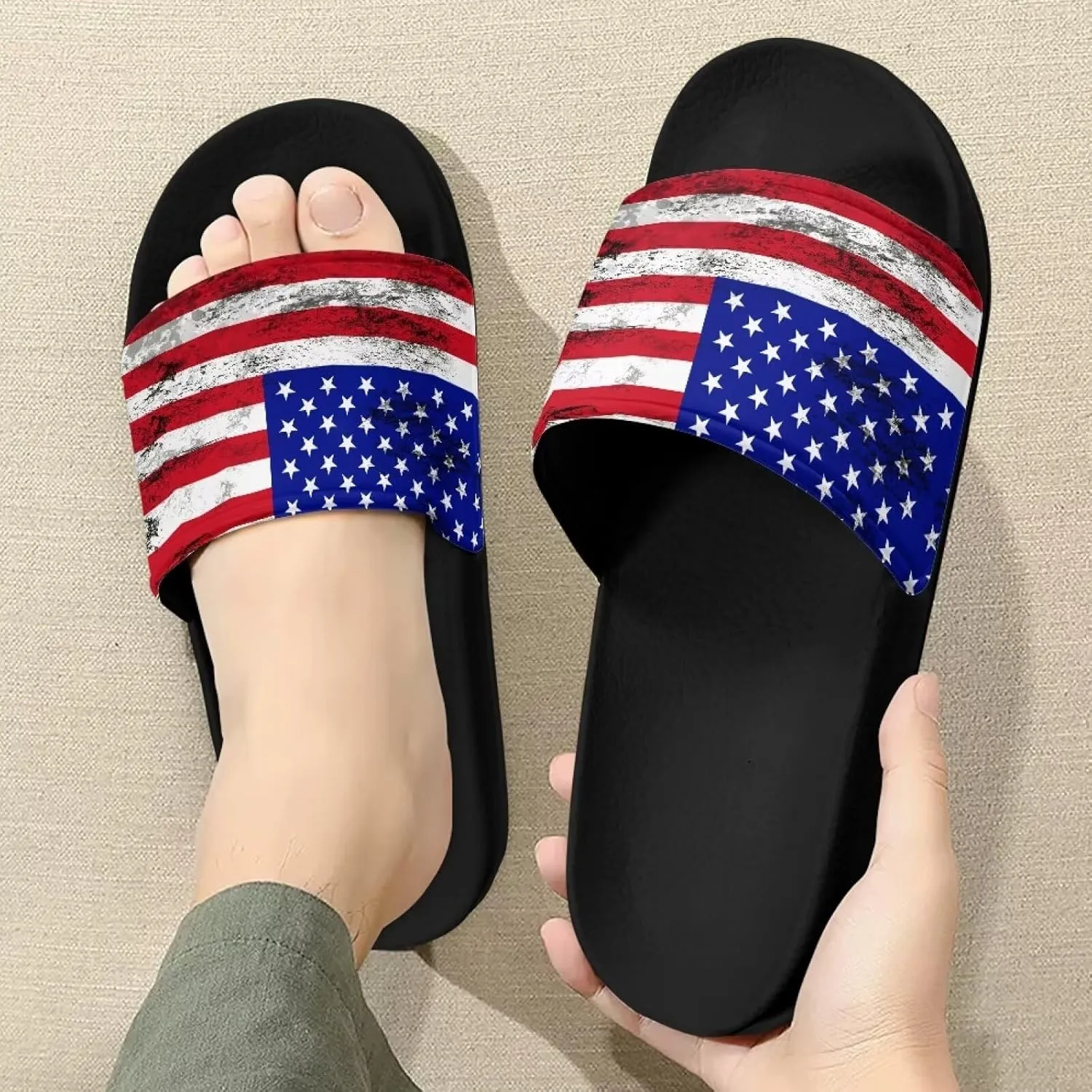 Mens Father Slides Sandals Slip On House Slippers Comfortable Athletic Anti-Slip Slides for Walking Beach US 5-14 Black Sole