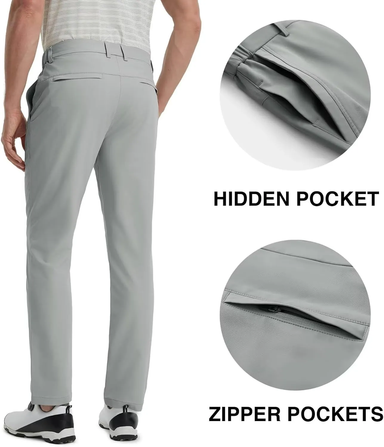 Mens Golf Pants Stretch 30"/32"/34" Water-Resistant Lightweight Stretch Casual Flat Front Dress Pants with 5 Pockets