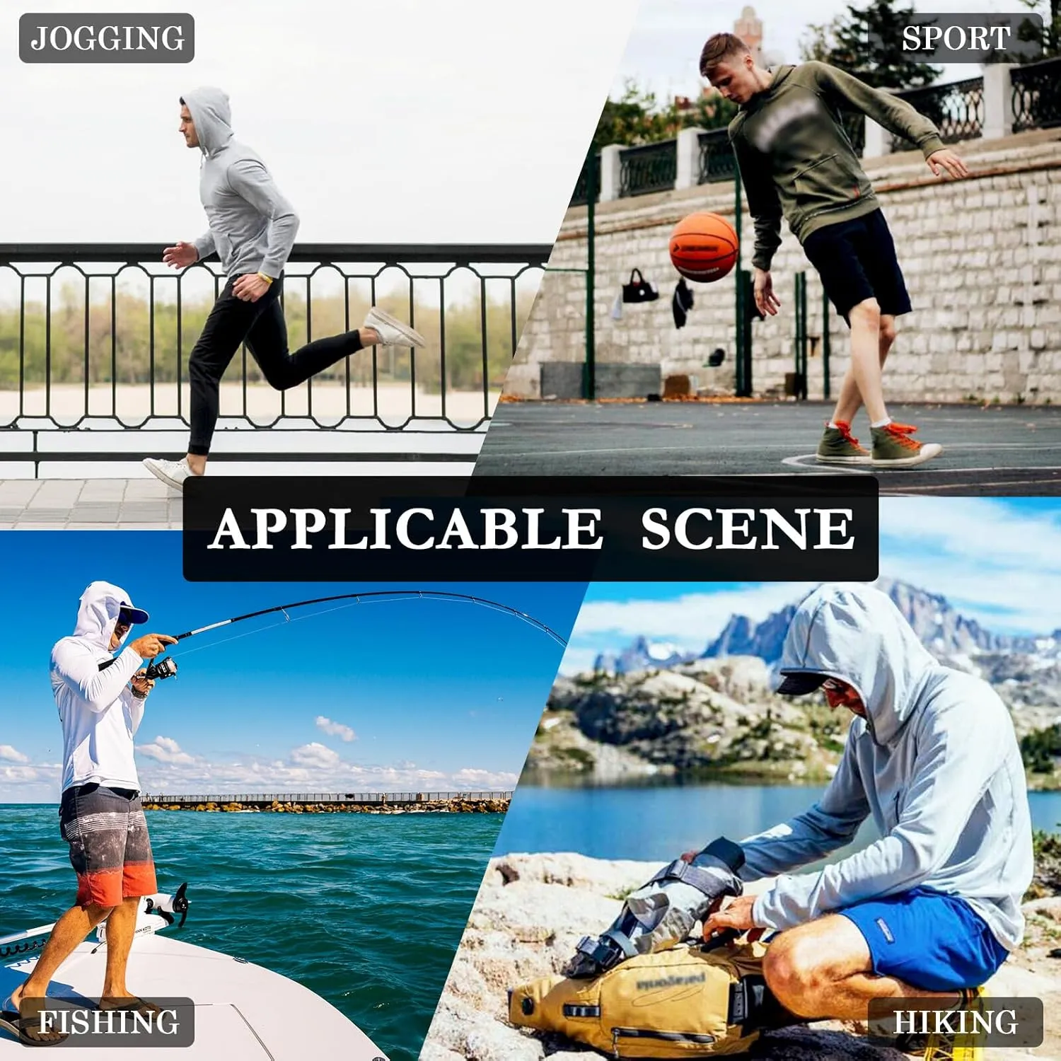Mens Hoodie Sun Protection Long Sleeve Sun Shirt with Hood UPF 50  Fishing Shirt UV Hooded Rash Guard Gingham Gunmetal Gray