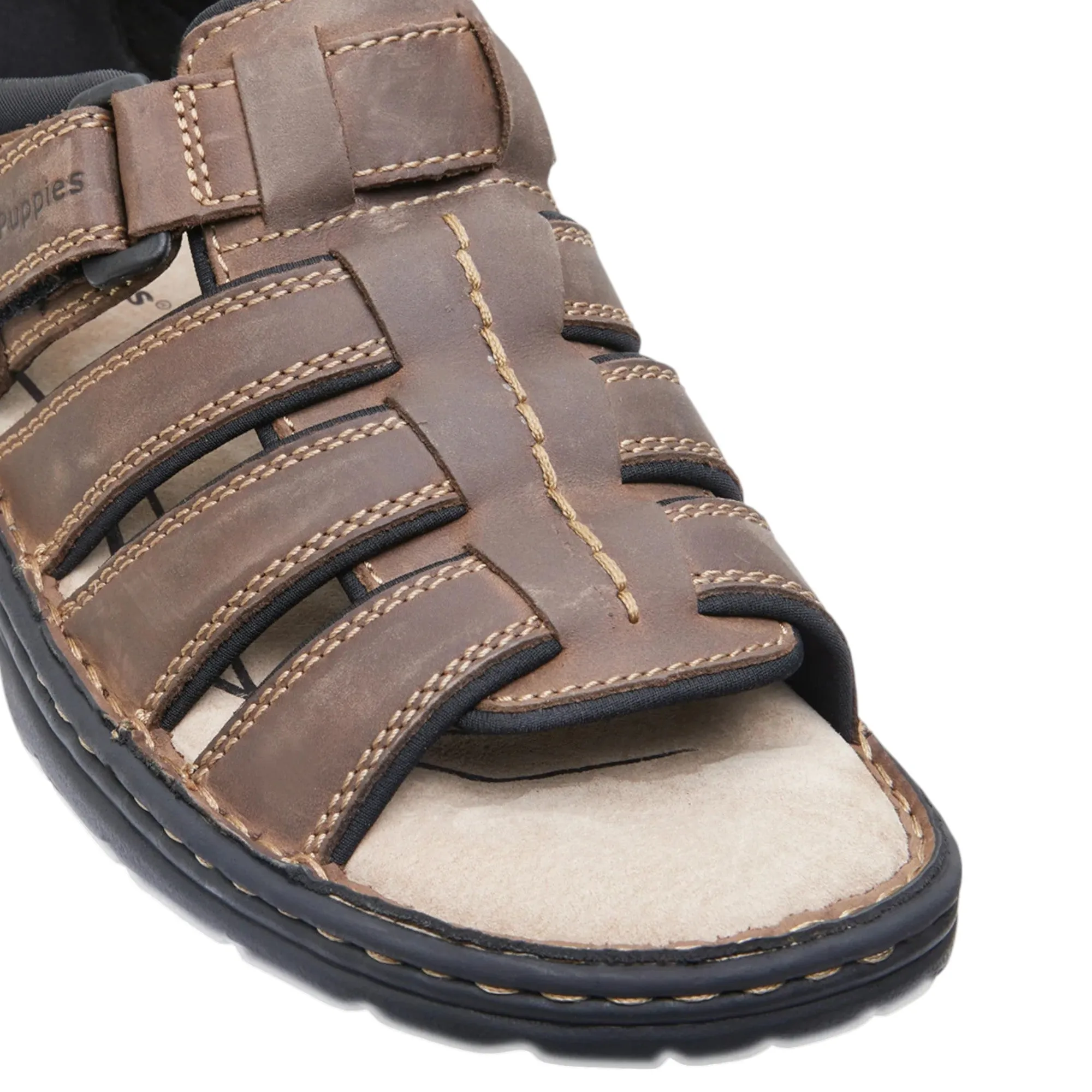 Mens Hush Puppies Spartan Brown Leather Sandals Summer Shoes