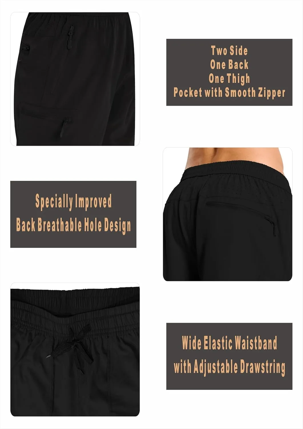 Mens Hybrid Shorts for Running Athletic Hiking Sports Workout Quick Dry Lightweight Breathable with 4 Zipper Pocket