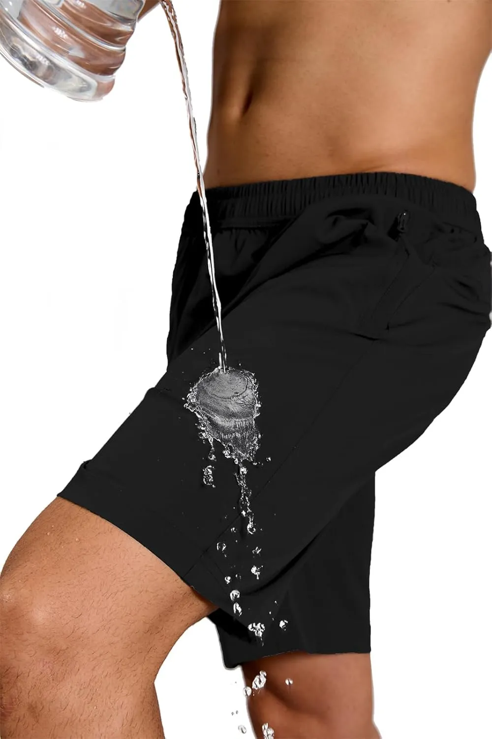 Mens Hybrid Shorts for Running Athletic Hiking Sports Workout Quick Dry Lightweight Breathable with 4 Zipper Pocket