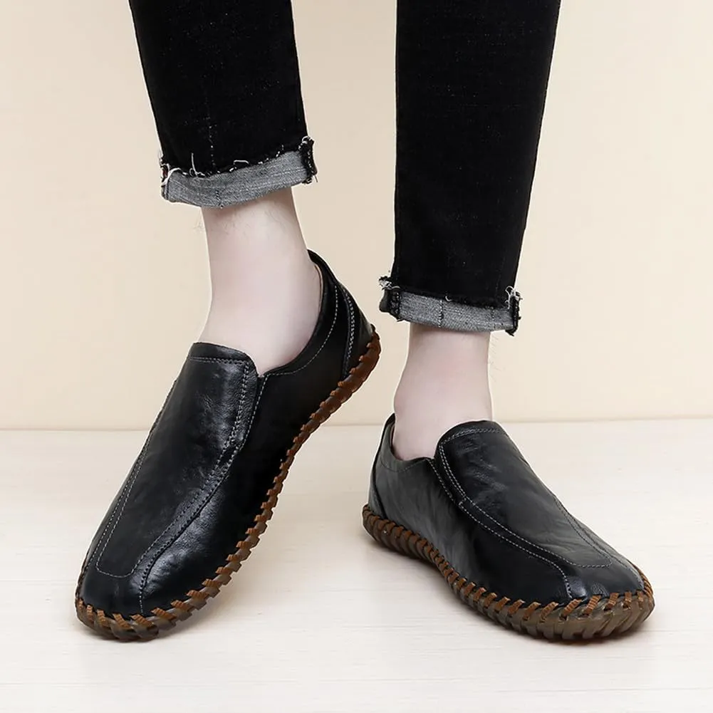 Men's Lightweight Casual Genuine Leather Slip On Penny Loafer Flats Soft Driving Walking Shoes