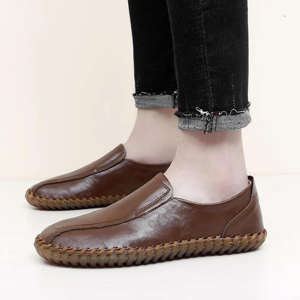Men's Lightweight Casual Genuine Leather Slip On Penny Loafer Flats Soft Driving Walking Shoes