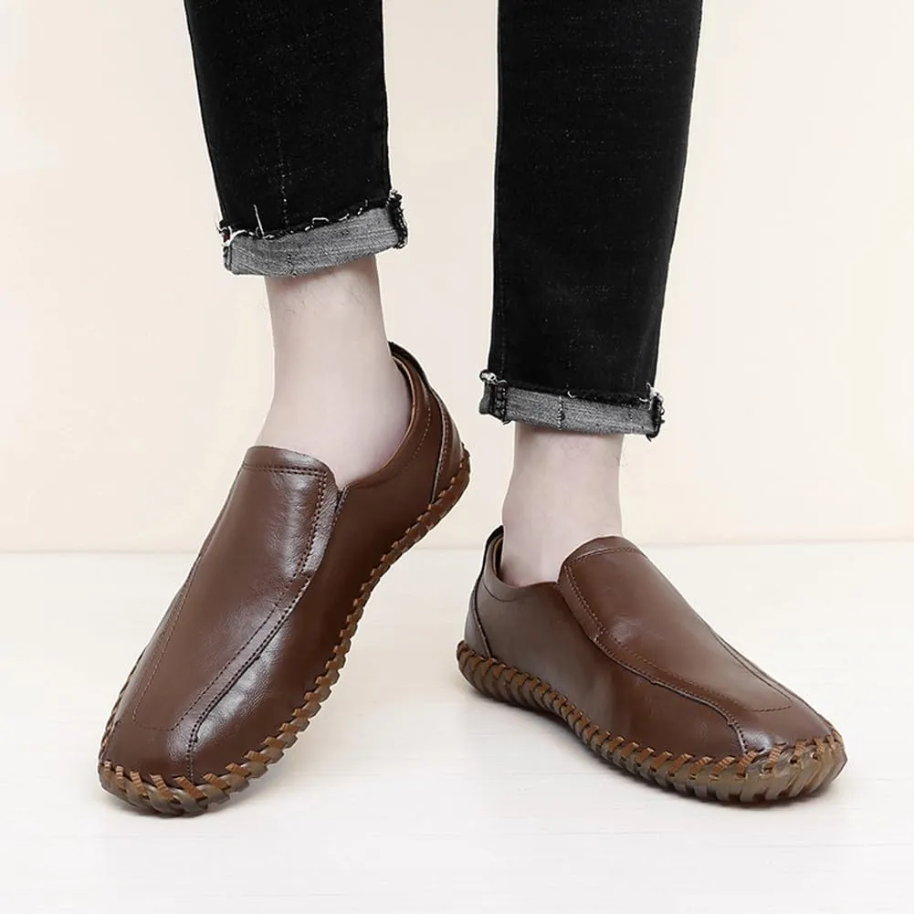 Men's Lightweight Casual Genuine Leather Slip On Penny Loafer Flats Soft Driving Walking Shoes