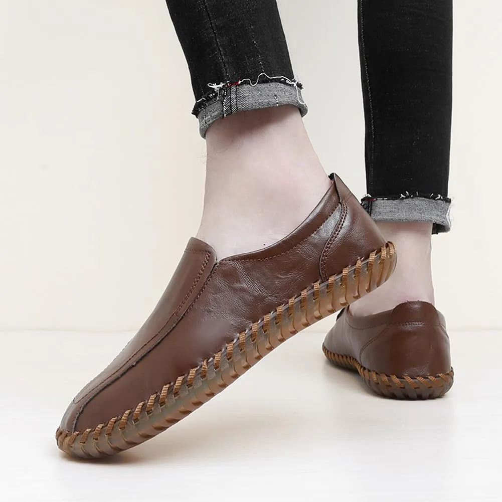 Men's Lightweight Casual Genuine Leather Slip On Penny Loafer Flats Soft Driving Walking Shoes