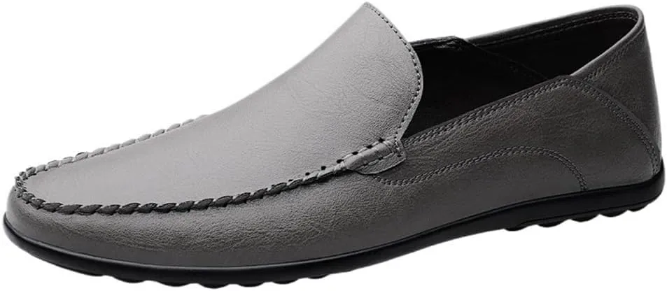 Men's Loafers Round Toe Solid Color Vegan Leather Flexible Anti-Slip Lightweight Prom Casual Slip-on Shoes