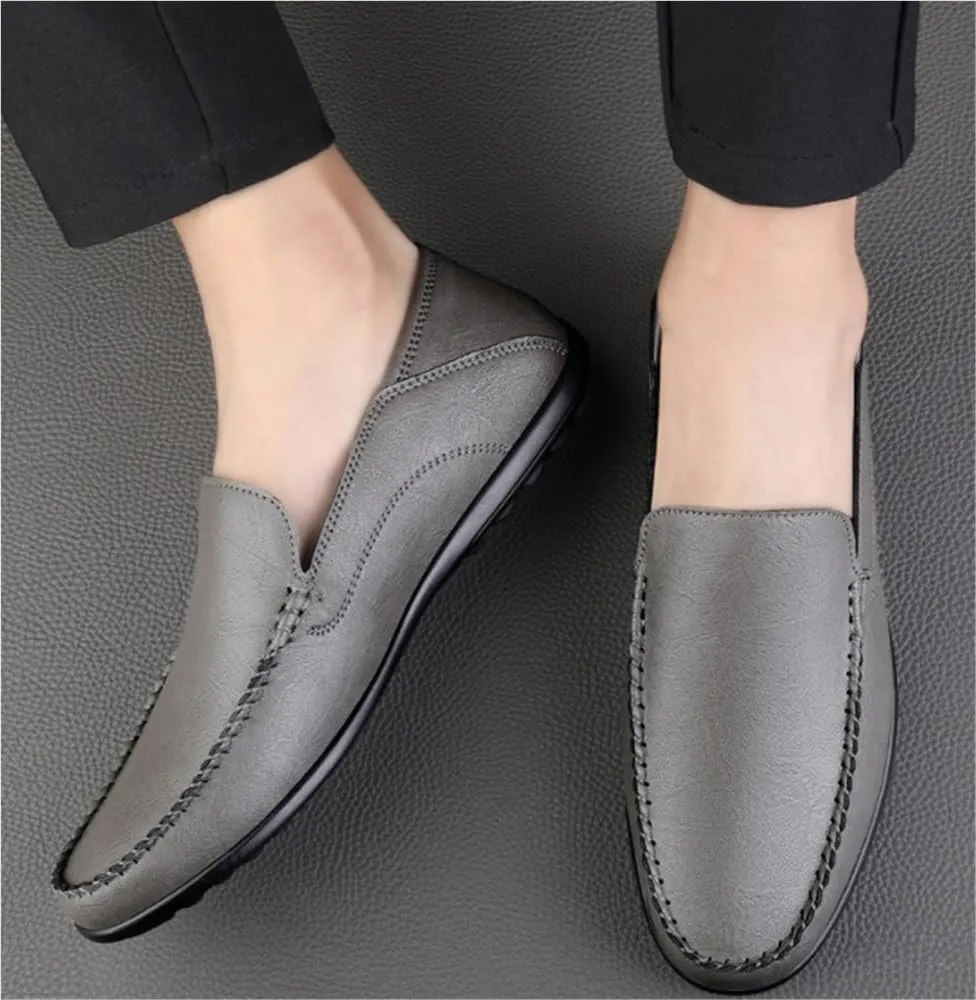 Men's Loafers Round Toe Solid Color Vegan Leather Flexible Anti-Slip Lightweight Prom Casual Slip-on Shoes