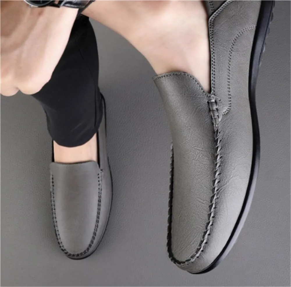 Men's Loafers Round Toe Solid Color Vegan Leather Flexible Anti-Slip Lightweight Prom Casual Slip-on Shoes