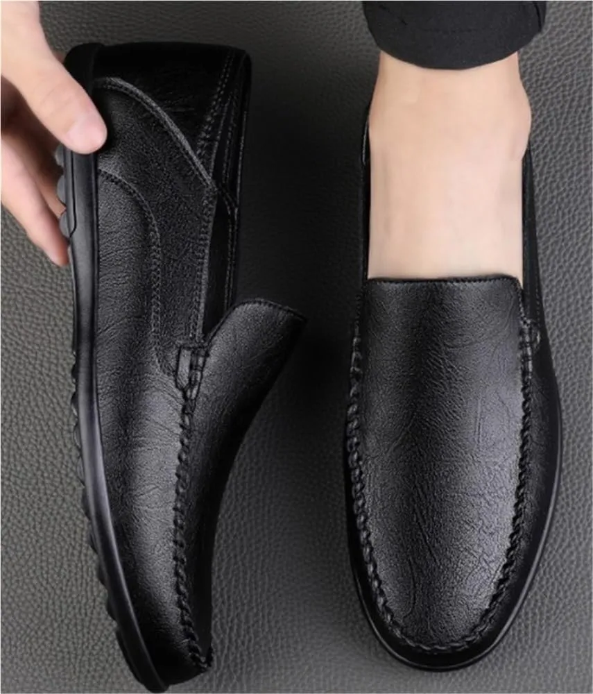 Men's Loafers Round Toe Solid Color Vegan Leather Flexible Anti-Slip Lightweight Prom Casual Slip-on Shoes