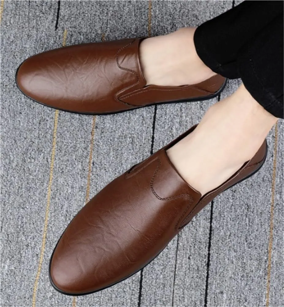 Men's Loafers Shoes Moccasins Solid Colors Lightweight Leather Comfortable Flat Heel Slip Resistant Wedding Classic Slip-ons